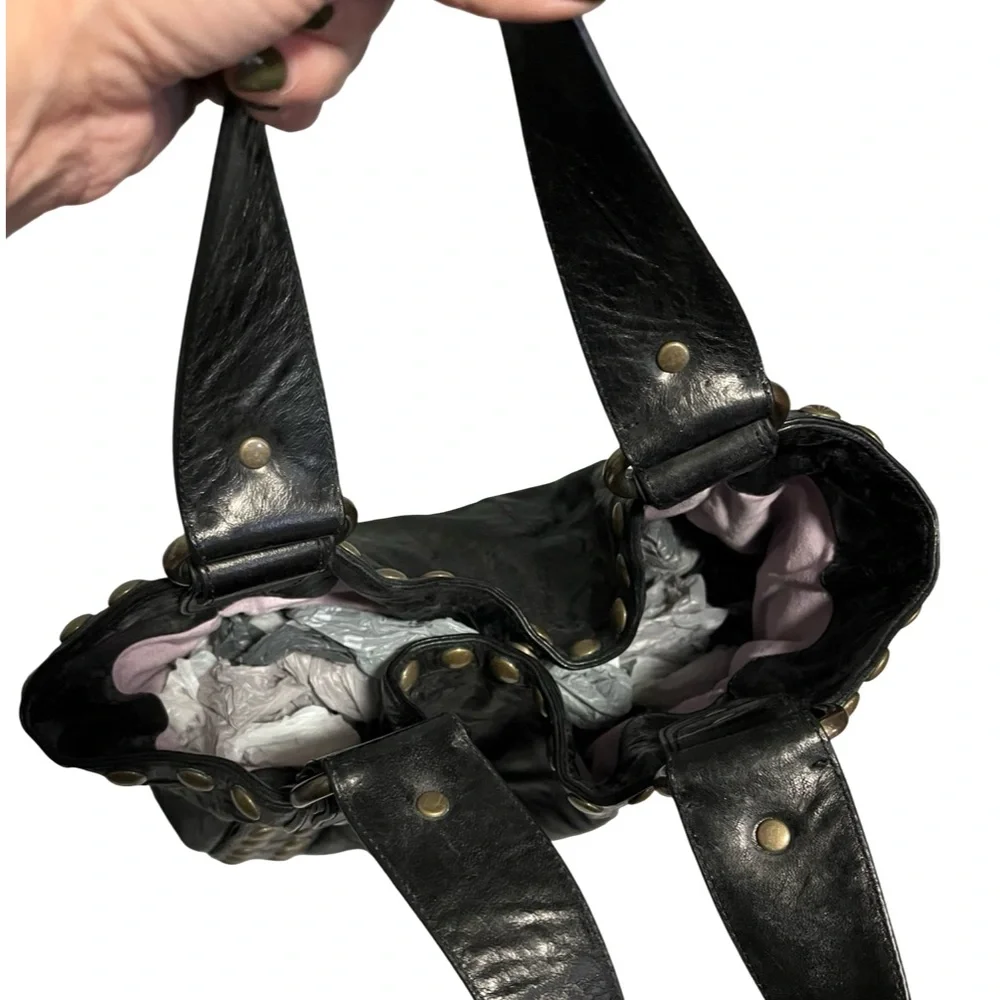 Kooba Jillian Black Leather Studded Hobo Shoulder Bag - Picture 5 of 9